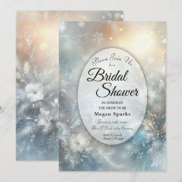 Frozen Petals in Golden Winter Mist Bridal Shower 招待状