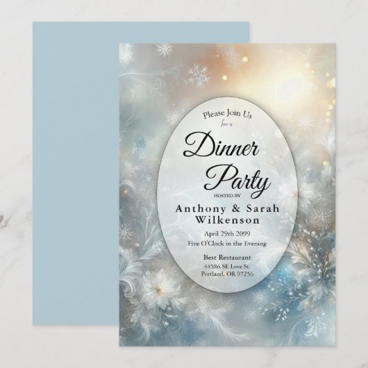 Frozen Petals in Golden Winter Restaurant Dinner 招待状 (正面/裏面)