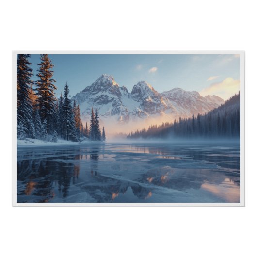 Frozen Serenity – Majestic Winter Lake Landscape ポスター (正面)