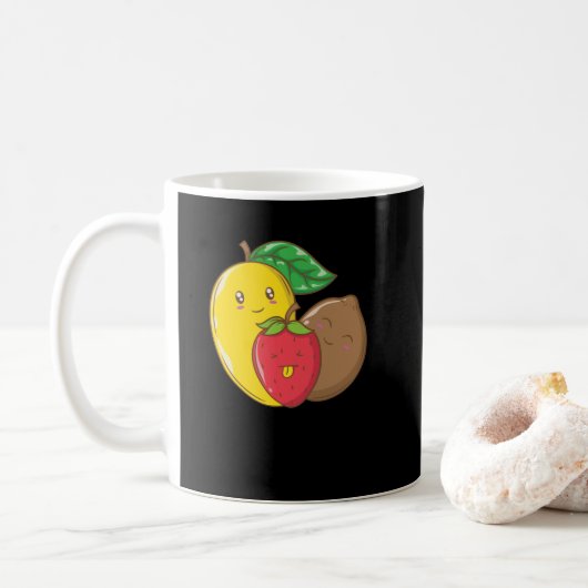 Früchtemix mit Mango, Erdbeere und Kiwi コーヒーマグカップ (ドーナツ)