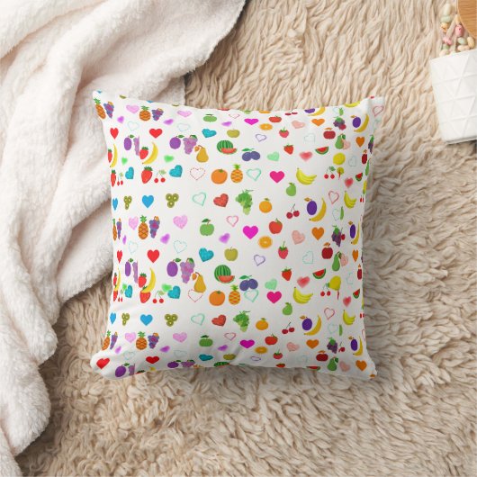 fruit and heart pattern Throw Pillow クッション (ブランケット)