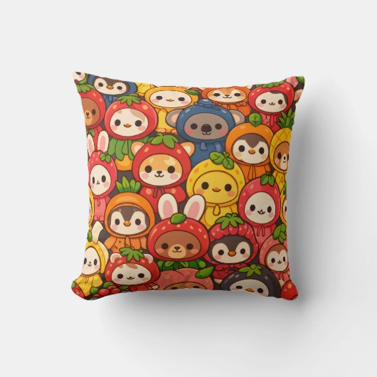 Fruit Friends Parade | Cute Animal Chibi クッション (正面)