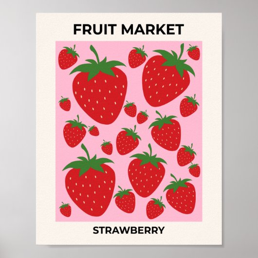 Fruit Market Pink Strawberries Food Art Abstract ポスター (正面)
