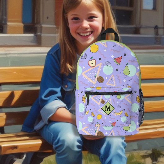 Fruit Memphis Purple Pattern  プリントバックパック