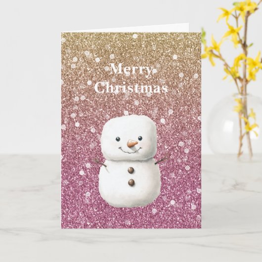 Fruit Punch Pink Gold Glitter Bokeh Christmas カード (黄色い花)