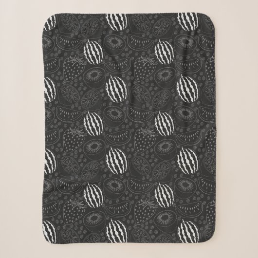 Fruit seamless pattern black and white Tropical シェルパブランケット (正面)