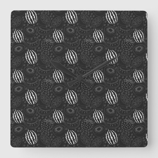 Fruit seamless pattern black and white Tropical スクエア壁時計 (正面)