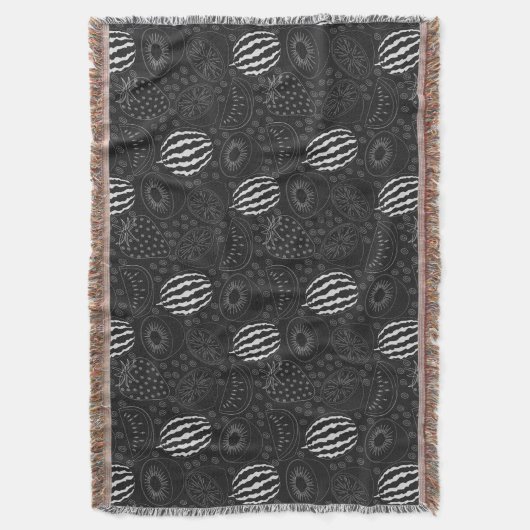 Fruit seamless pattern black and white Tropical スローブランケット (正面縦)