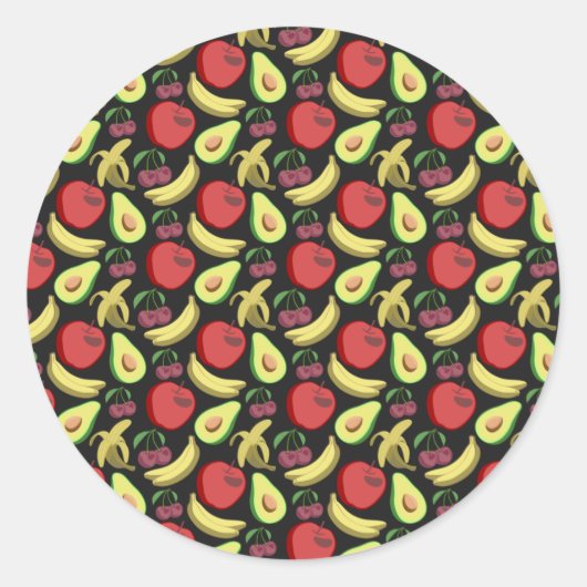 Fruit seamless pattern | colorful tropical fruit ラウンドシール (正面)