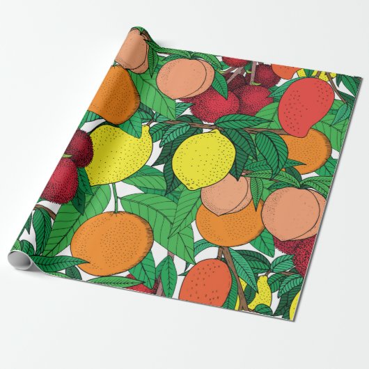 Fruit seamless pattern, hand drawn sketch, orange, ラッピングペーパー (アンロールド)