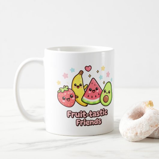 Fruit-tastic Friends – Cute Kawaii Fruit Design コーヒーマグカップ (ドーナツ)