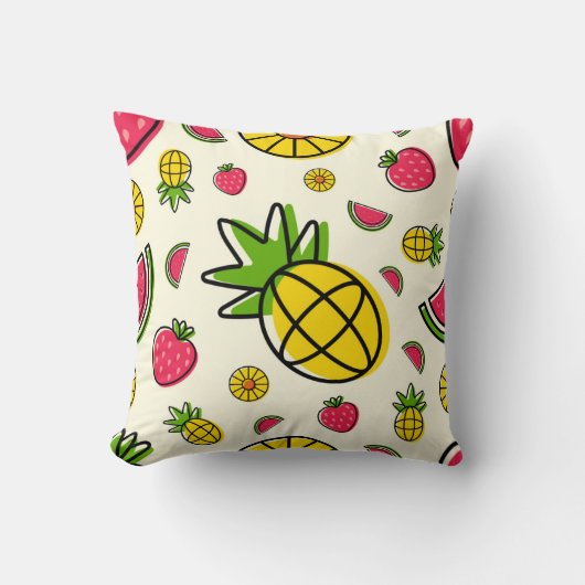 Fruit themed pineapple, strawberry, watermelon クッション (正面)