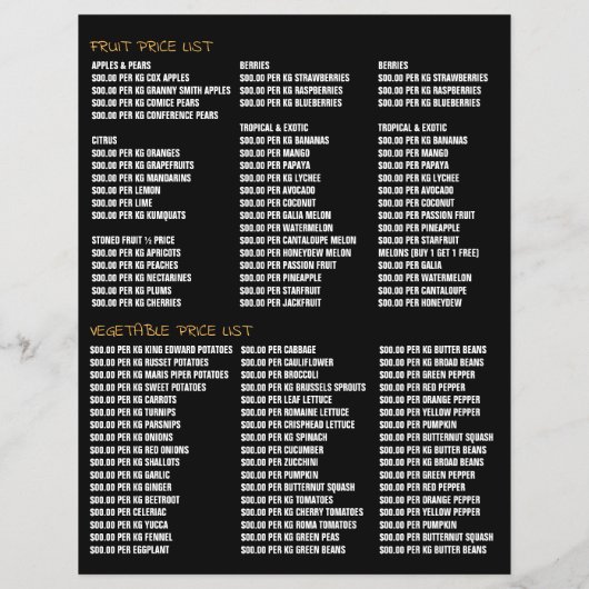 Fruit & Vegetables, Greengrocer Advertising チラシ (裏面)