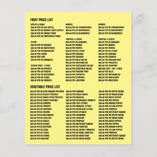 Fruit & Vegetables, Greengrocers Advertising チラシ (裏面)