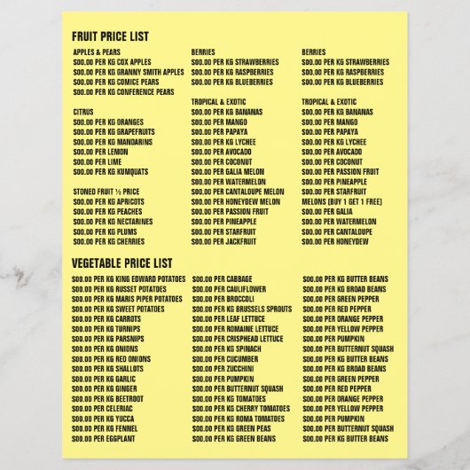 Fruit & Vegetables, Greengrocers Advertising チラシ (裏面)