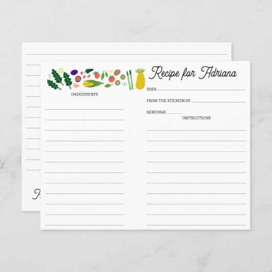 Fruit Veggies CUSTOM Bridal Shower Recipe Card (正面/裏面)