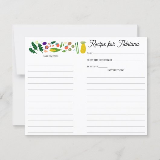 Fruit Veggies CUSTOM Bridal Shower Recipe Card (正面)