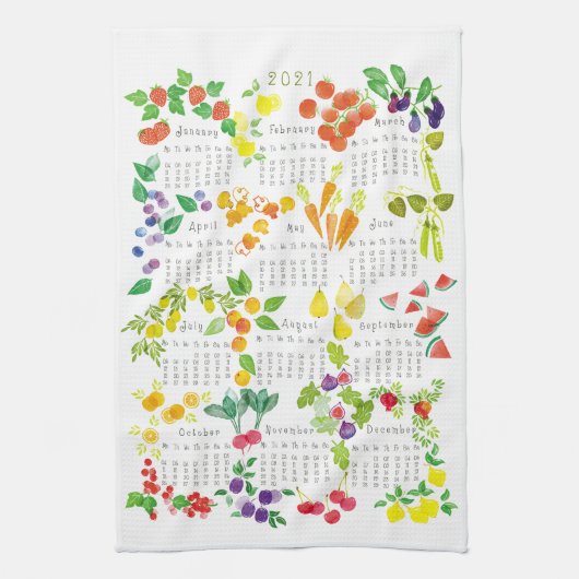 Fruits and Veggies - Calendar 2021 キッチンタオル (縦)