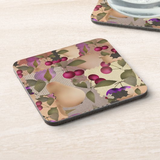 Fruits, patchwork, berries , pear , cherry , plum コースター (左側)