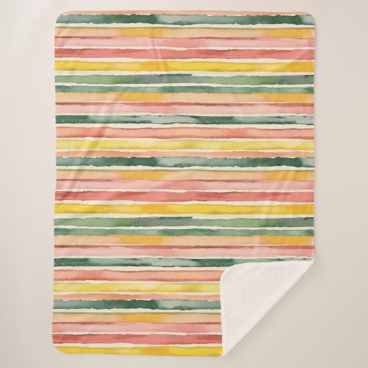 Fruity Berry Green Orange Pink Stripes シェルパブランケット (正面)