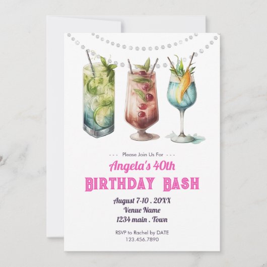 Fruity Cocktail 40th Birthday Summer  招待状 (正面)