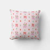 Fruity Strawberry Bow Pattern Throw Pillow クッション (正面)
