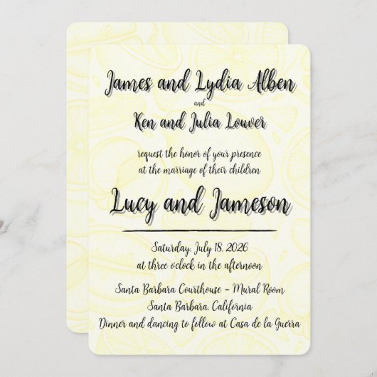 Fruity yellow citrus formal wedding invitation 招待状 (正面/裏面)