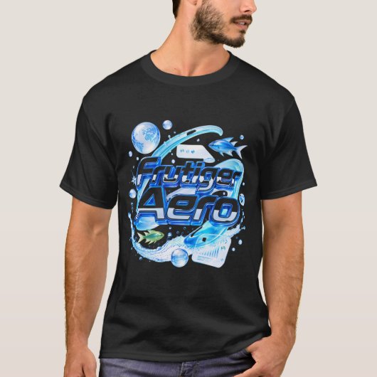 Frutiger Aero ブルー テク Y2K デザイン Tシャツ (正面)