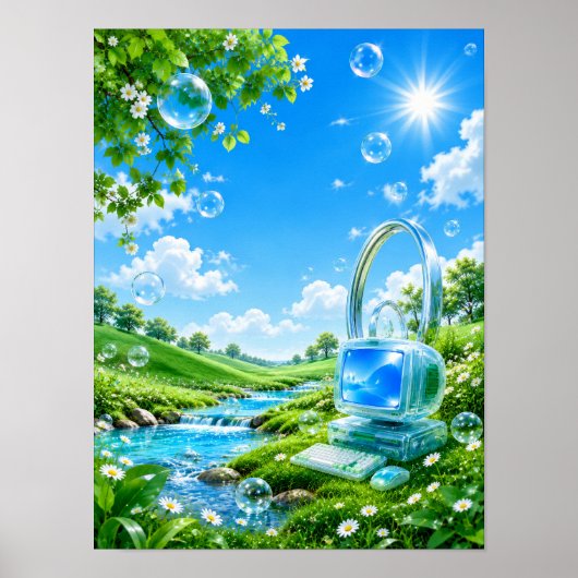 Frutiger Aero Retro Computer Nature Landscape Post ポスター (正面)