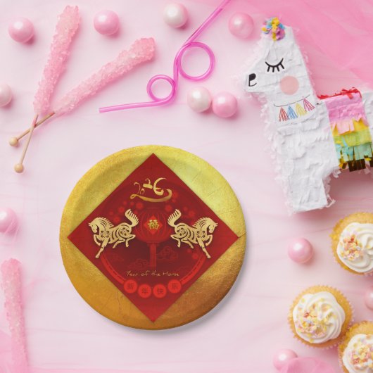 FU運中国の転灯の馬の年の挨拶PP01 ペーパープレート (パーティー)