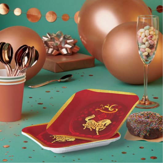 FU運中国の転灯の馬の年の挨拶PP02 ペーパープレート (複数)