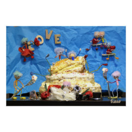 Fubby feest met taart en bruidspaar. ポスター