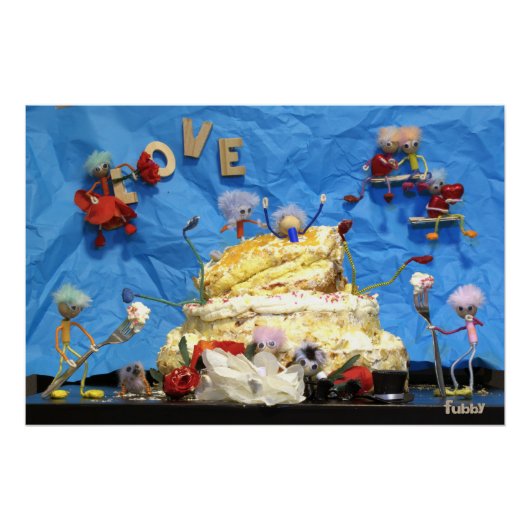 Fubby feest met taart en bruidspaar. ポスター (正面)