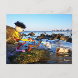 Fubby met flessenpost aan de kust. ポストカード
