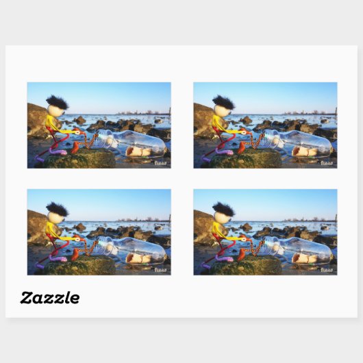 Fubby met flessenpost aan de kust. 長方形シール (シート)