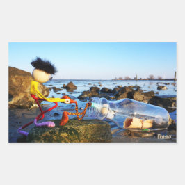 Fubby met flessenpost aan de kust. 長方形シール