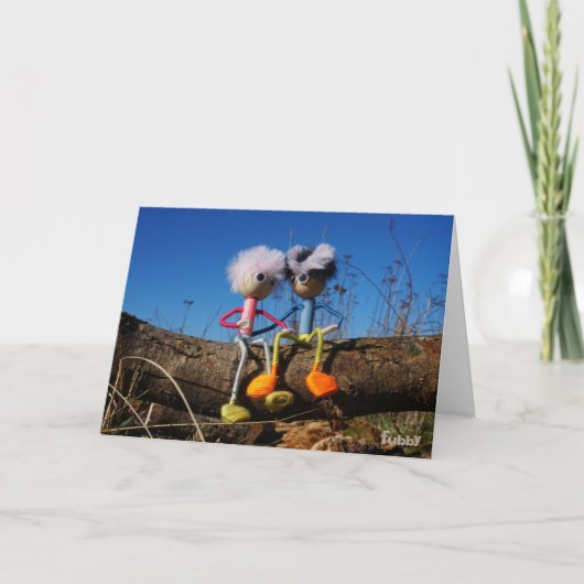 Fubby paartje dat samen op een boomstam zit. サンキューカード (正面)