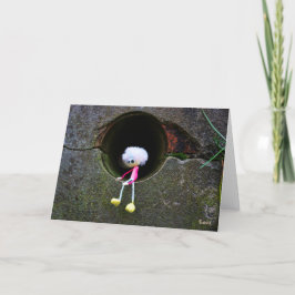 Fubby poppetje dat in een muur zit. サンキューカード