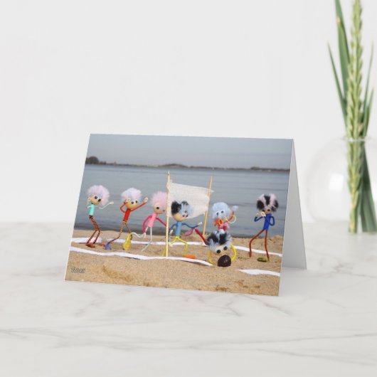 Fubby poppetjes die beach volleybal spelen サンキューカード (正面)