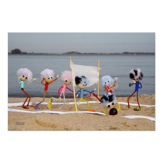 Fubby poppetjes die beach volleybal spelen.. ポスター (正面)