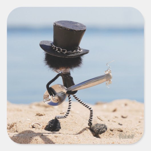 Fubby rock gitarist met hoed op het strand. スクエアシール (正面)