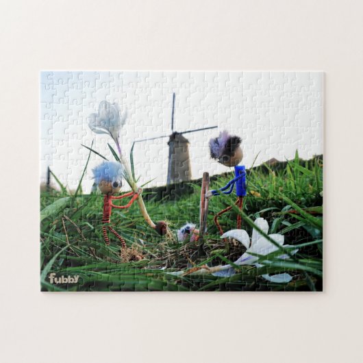 Fubby's bij een molen planten een krokus bol. ジグソーパズル (横)