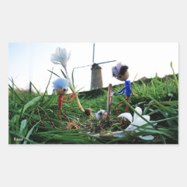 Fubby's bij een molen planten een krokus bol. 長方形シール