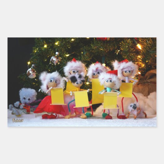 Fubby's die een Kerstkoor vormen voor de Kerstboom 長方形シール (正面)