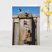 Fubby's die een vogelhuis beklimmen. カード (黄色い花)