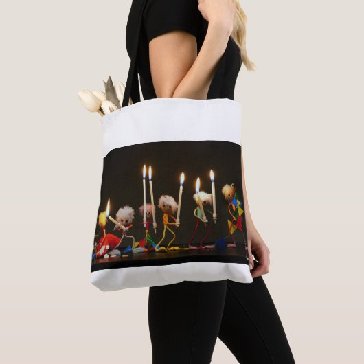 Fubby's die feestelijk met kaarsjes lopen, grappig トートバッグ (クローズアップ)