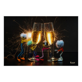 Fubby's die feestelijk proosten met vuurwerk. ポスター