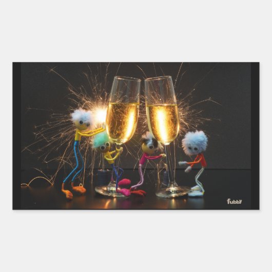 Fubby's die feestelijk proosten met vuurwerk. 長方形シール (正面)