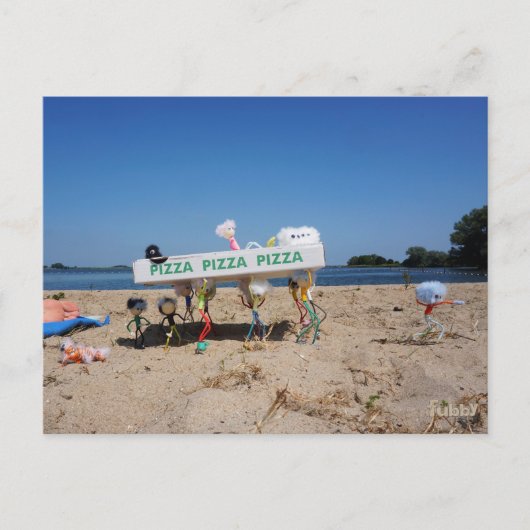 Fubby's die op het strand een pizza stelen. ポストカード (正面)