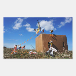 Fubby's die spelen met veren en vliegen. 長方形シール